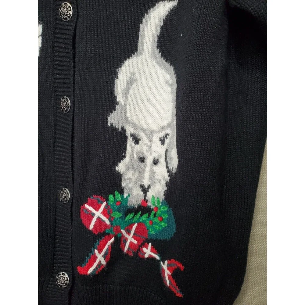 Susan Bristol Ramie/Cotton Scottie Dog Wreath Snowflake Christmas Sweater Sz XL - Picture 3 of 9